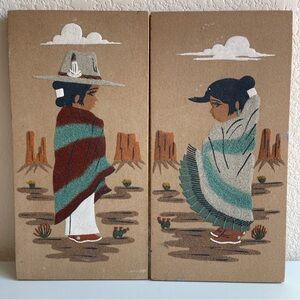 ✨Set of 2 Vintage Navajo Boy and Navajo Girl Native American Sand Art Pieces